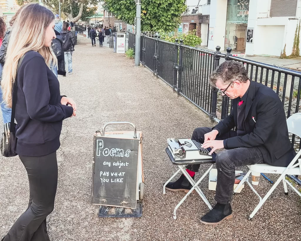 Getting a poem typed in the borough in London. 