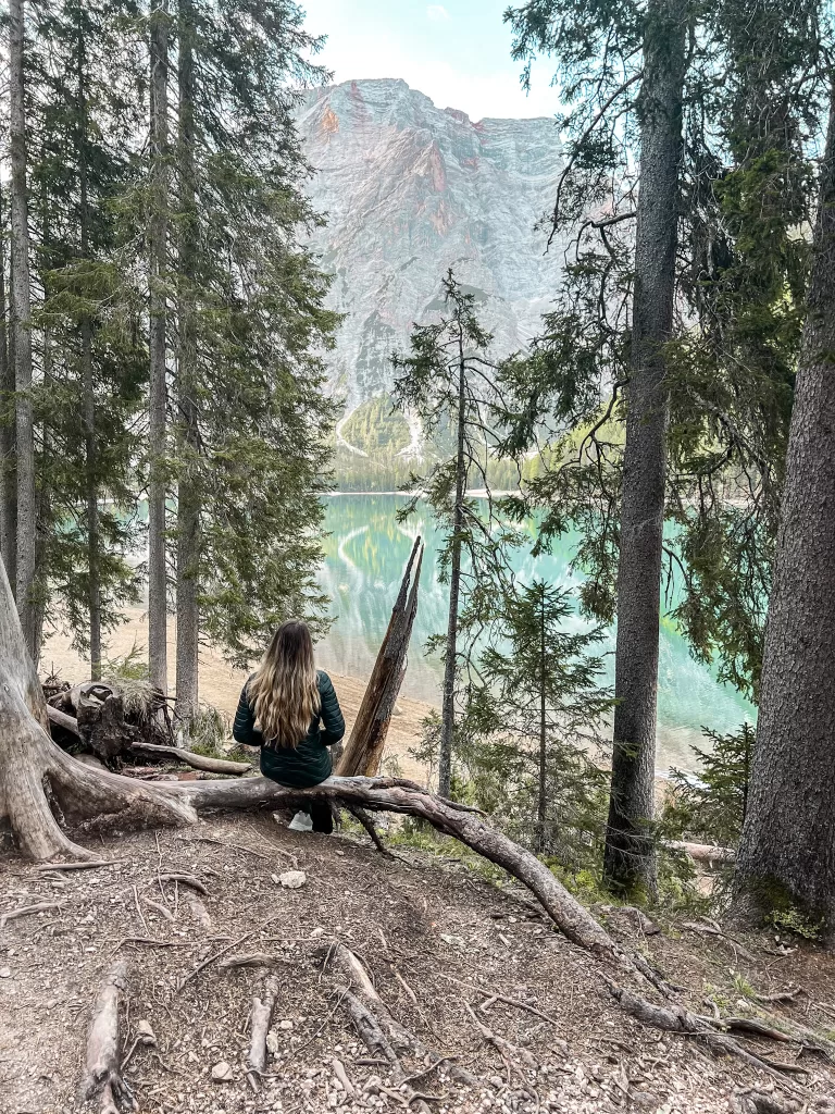 lake in the dolomites from the opposite side