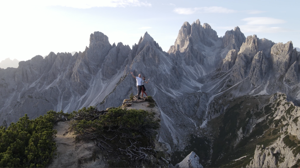 drone photo from the lookout at tre cime di lavaredo