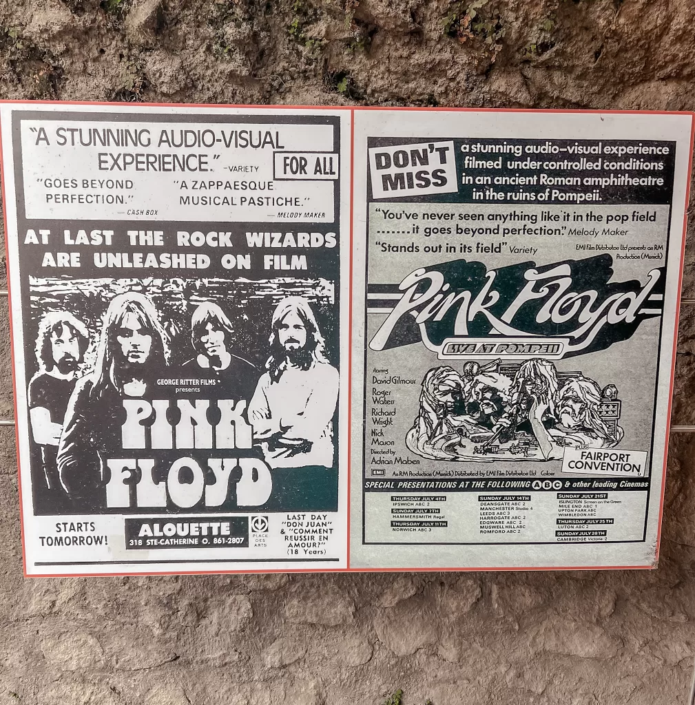 Info sheets about Pink Floyd Live Concert film in Pompeii