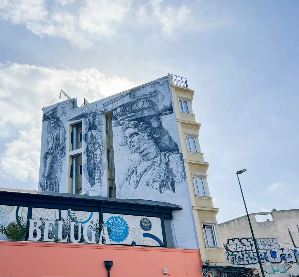 Mural on the side of a tall building