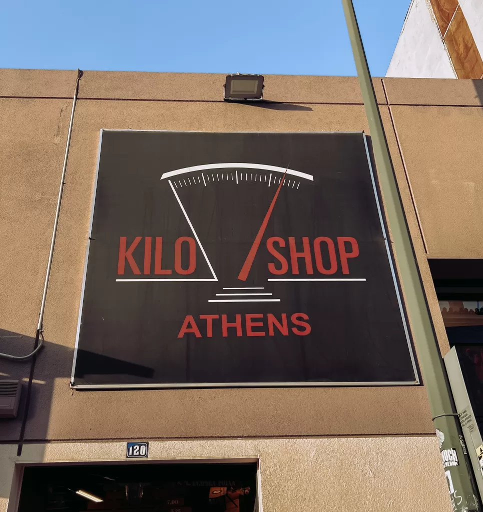 Sign for Kilo Shop Athens