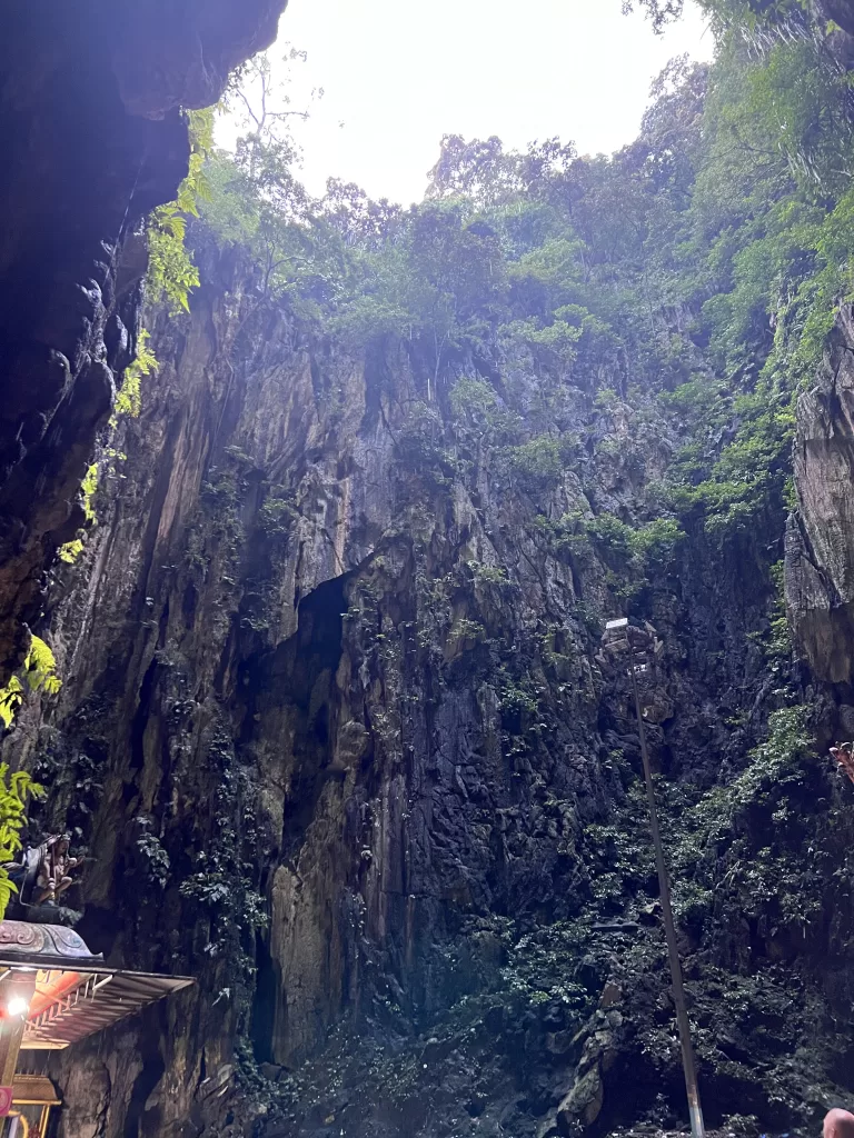 Batu Cave Temple on the inside of the cave looking up