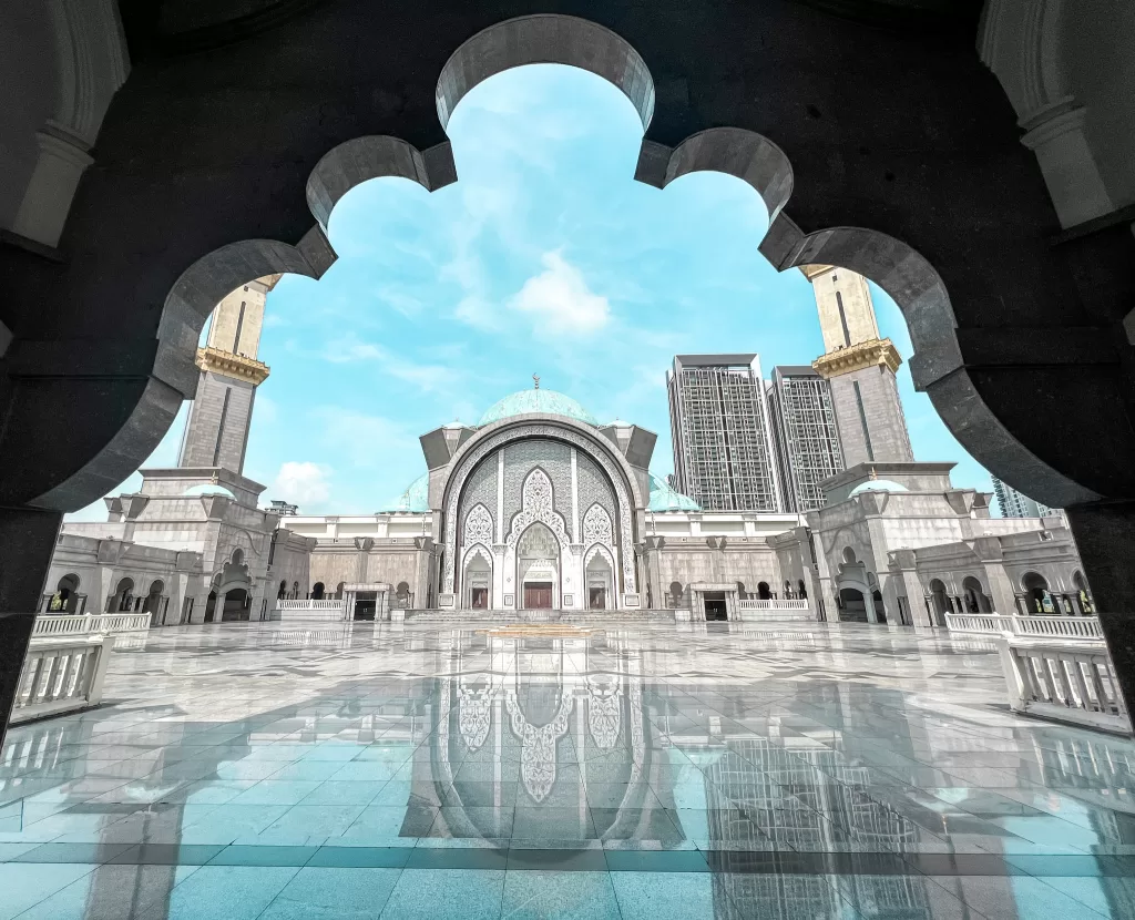 Federal Territory Mosque with reflection on the ground in Kuala Lumpur Malaysia