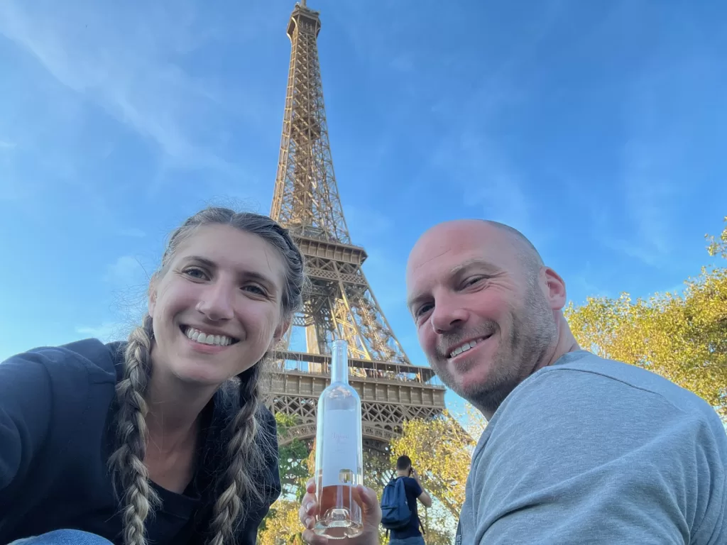 Eiffel Tower picnic with wine in Paris